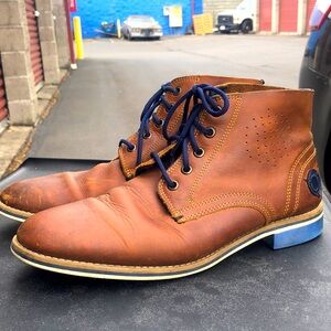 Triples Men’s Brown Leather Navy Strip Chukka Boot Flanne  Lace Ankle Size 9.5US